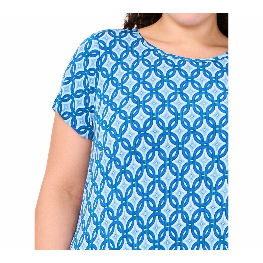 MSK Plus Size Printed Blue Round-Neck Short-Sleeve Maxi Dress 2X - Picture 4 of 6